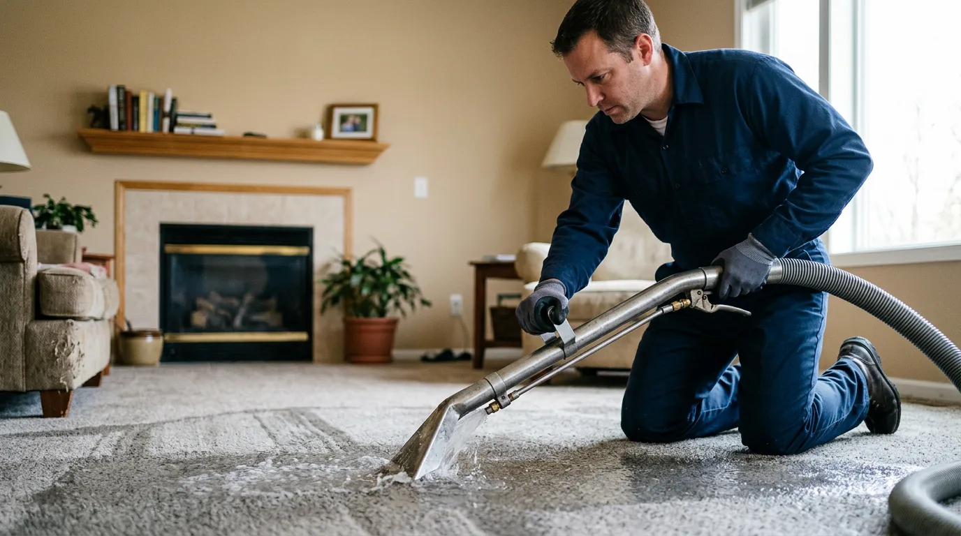 Water damage restoration technician working near South Heart, ND